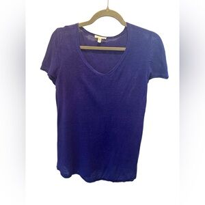 Eileen Fisher 100% Organic Linen V-Neck Short Sleeve Blue Spring Top M